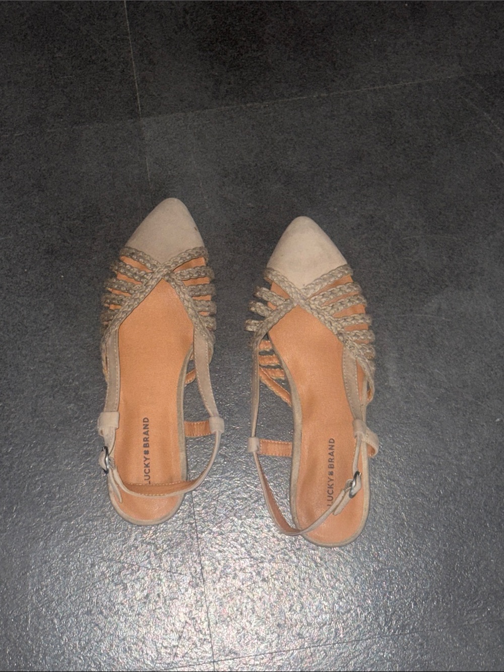 Lucky Brand Beige Braided Pointed-Toe Slingback Flats